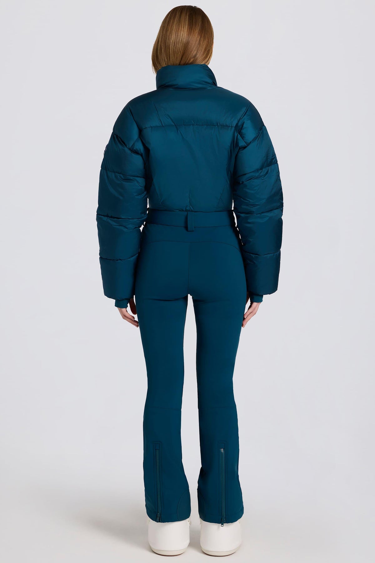 藍綠色防水襯墊腰帶滑雪服