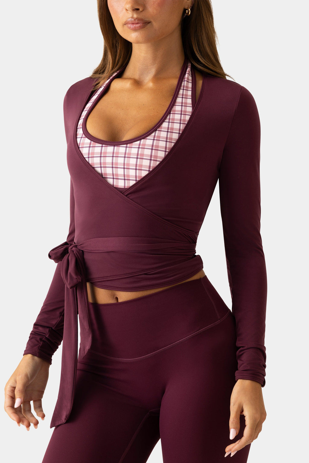Soft Jersey Wrap Top In Burgundy
