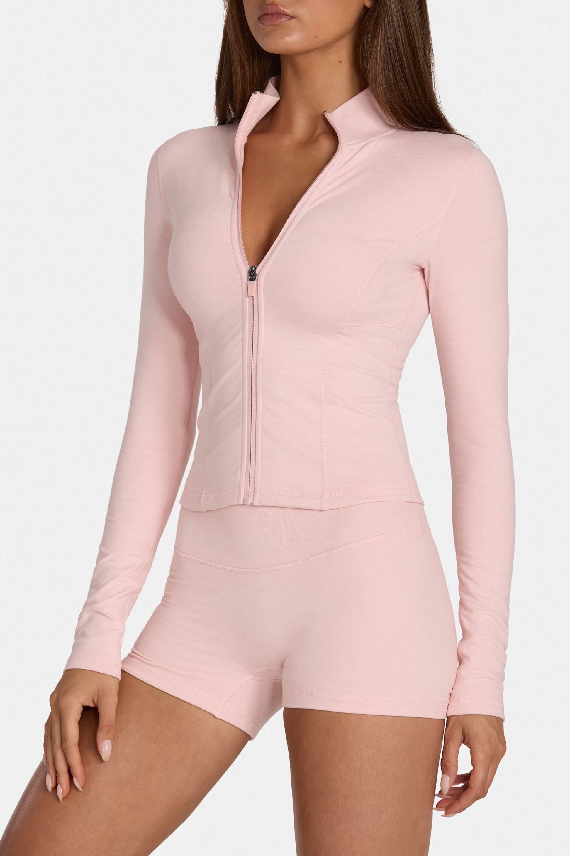 粉紅棕色柔軟活動拉鍊外套