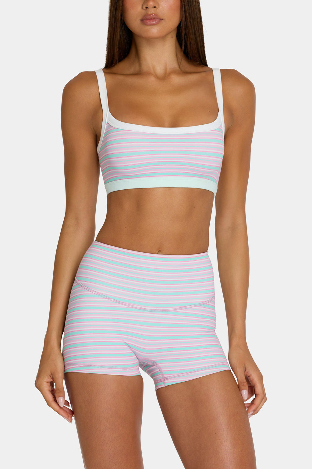 Soft Active Mini Shorts In Multi Stripe