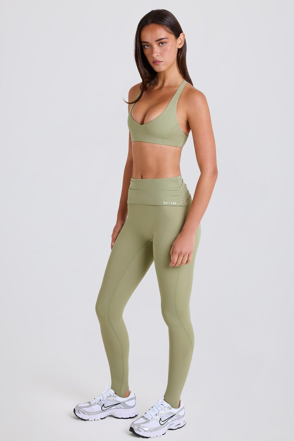 Foldover Mid-rise Stirrup Leggings In Matcha