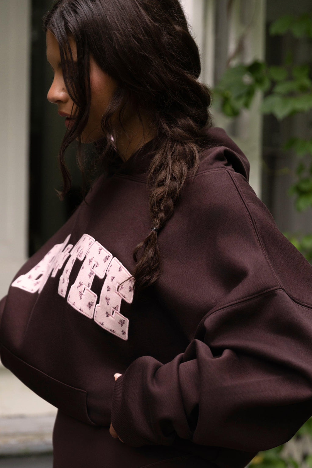 Oversized Applique Hoodie In Espresso