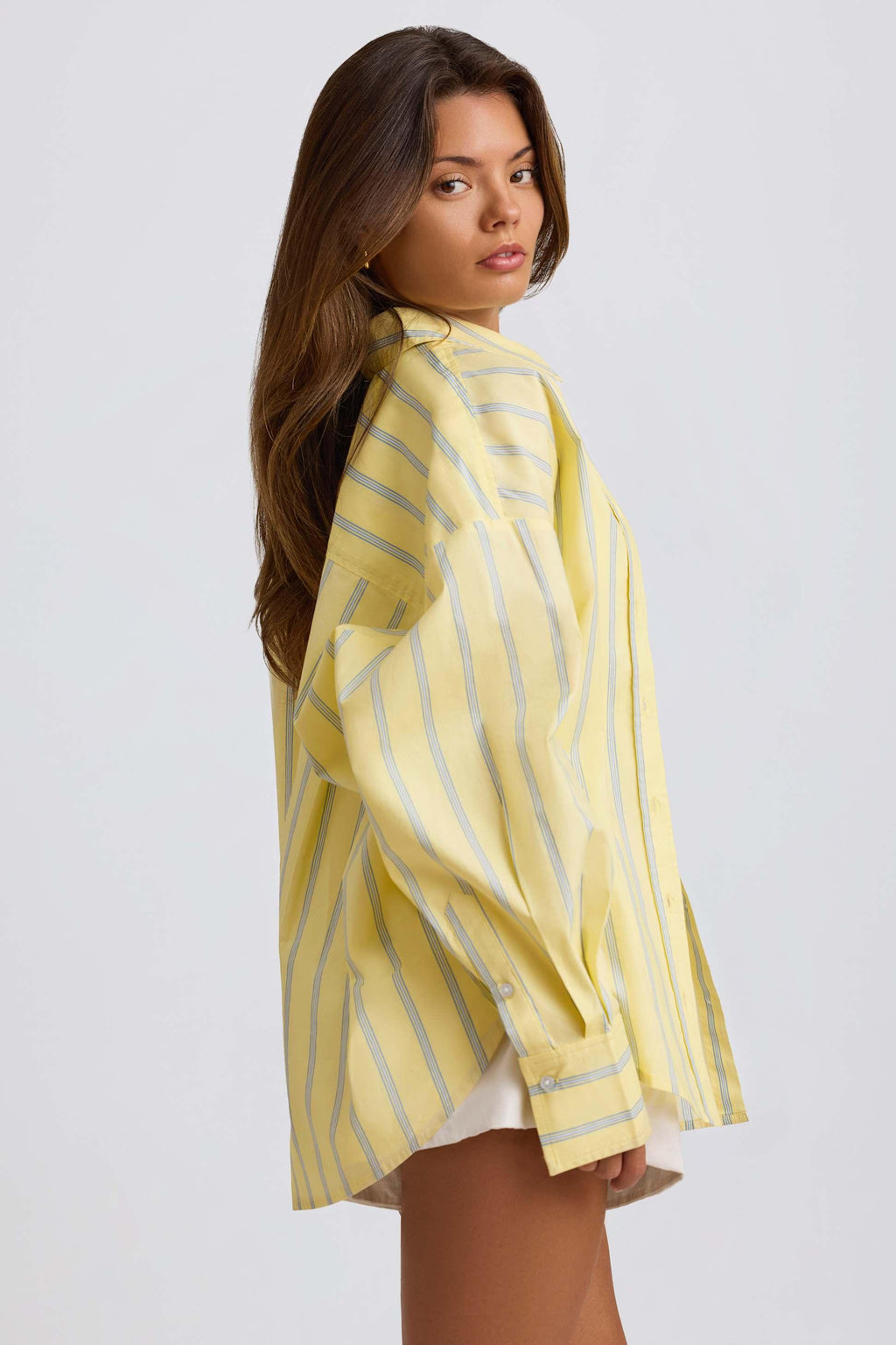 Cotton Poplin Stripe Oversized Shirt In Yellow Stripe