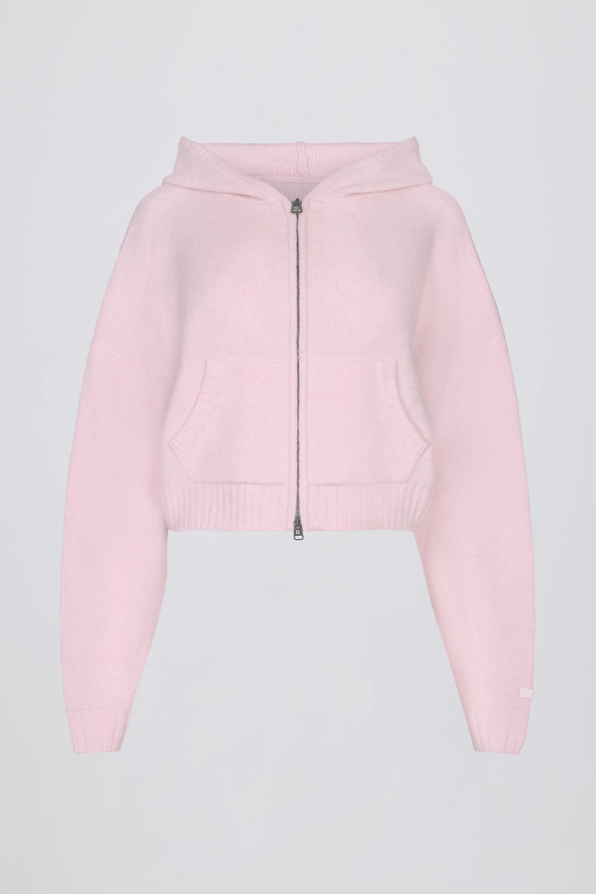 Soft Knit Zip-up Cropped Hoodie In Soft Pink