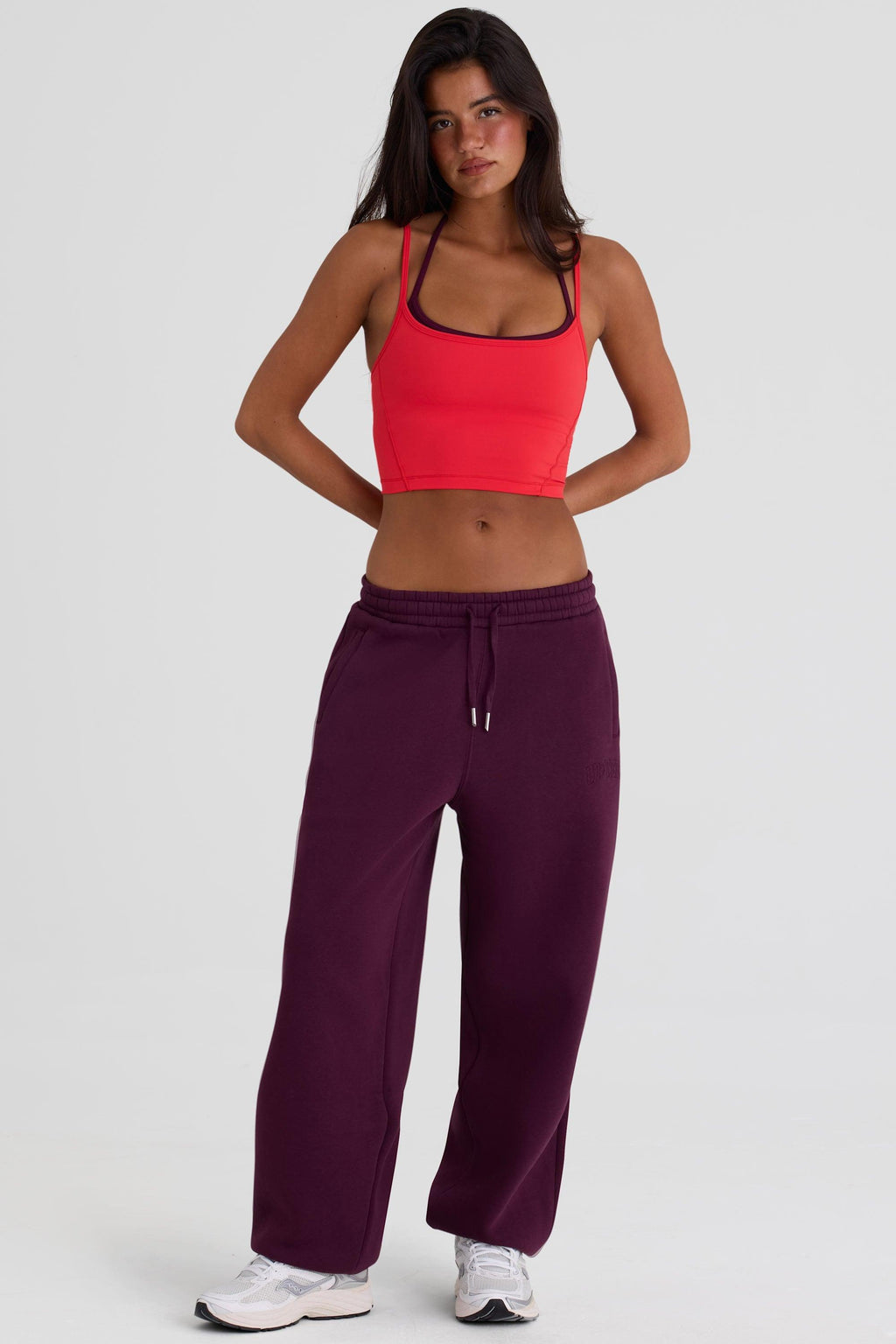 Brushed Cotton Jersey Mid-rise Relaxed Joggers In Burgundy