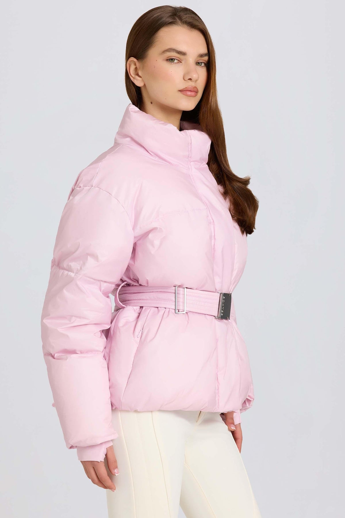 Waterproof Belted Oversized Ski Jacket In Powder Pink