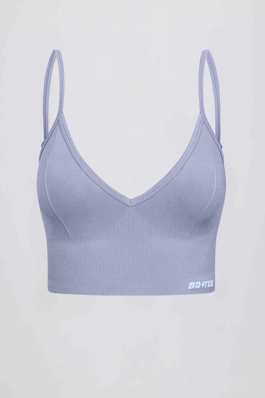 Define Luxe V-neck Sports Bra In Blue Grey