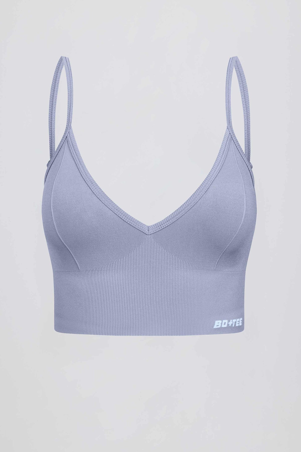Define Luxe V-neck Sports Bra In Blue Grey
