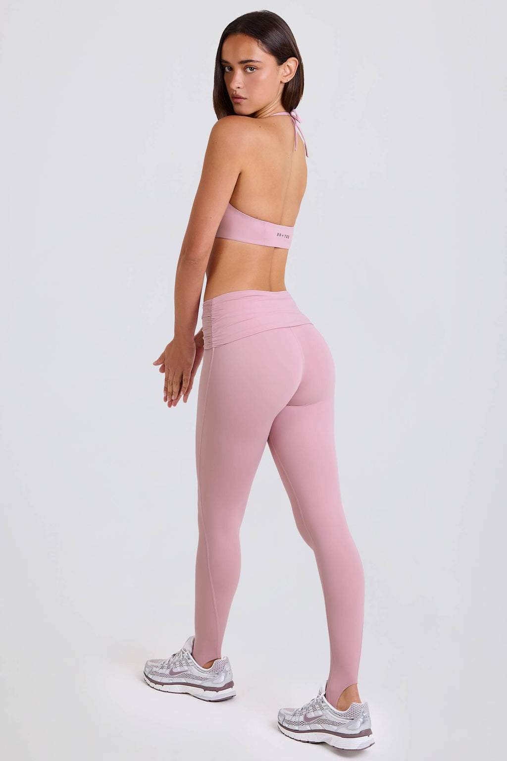 Foldover Mid-rise Stirrup Leggings In Mauve